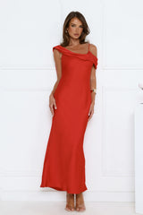 Whispered Flame Satin Maxi Dress Red